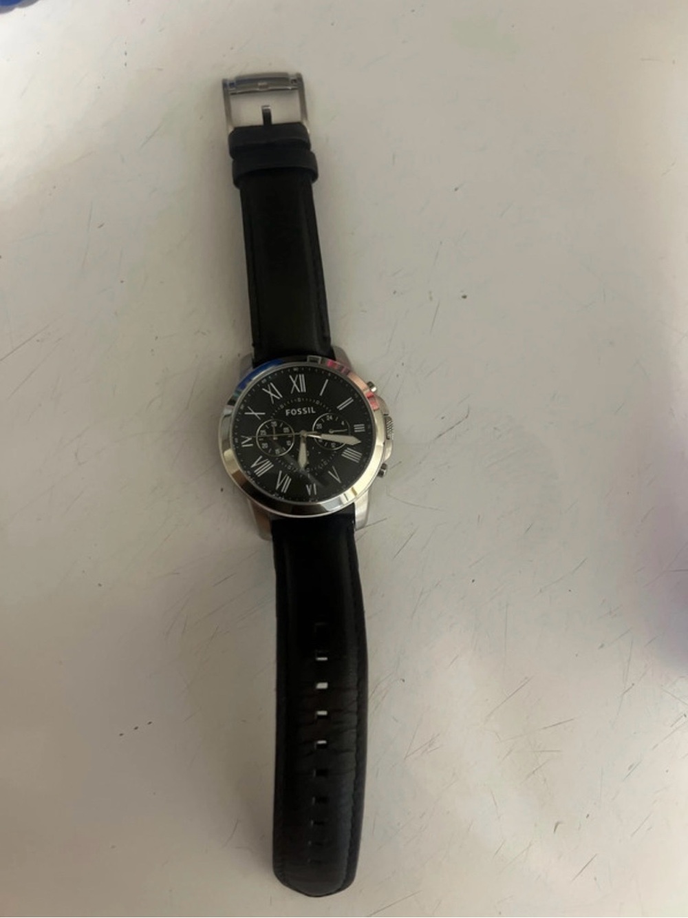 Fossil Men's Black Leather Strap Watch with Silver Case